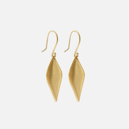 Embrace the beauty of nature with our stunning leaf earrings. With their versatile design, these lightweight and comfortable accessories are perfect for any occasion.  Drop Style Earrings 14k Yellow Gold Satin Finish Each earring measures 24.40mm height by 9.82mm wide Sold as a pair
