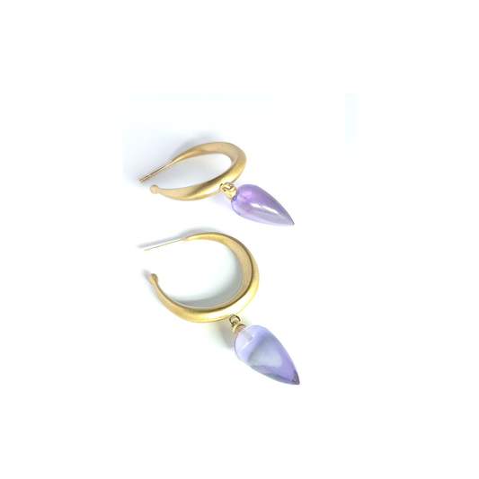 Classic Hoop  27mm Amethyst stone 4.5mm 14k Yellow Gold.Add a touch of elegance and sophistication to your look with these stunning Amethyst drop/hoop earrings. The deep purple hue of the Amethyst stones, combined with the sleek hoop design, creates a captivating and eye-catching accessory that will make you stand out from the crowd.