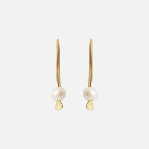 Tiny Pearl Earrings Light as a feather,  featuring a delicate and stylish design that adds a touch of sophistication to any outfit. These exquisite earrings are the perfect accessory for those seeking timeless beauty.  Details  2 x 3mm Pearl Beads 14k Yellow Gold Each earring measures 4.75mm width by 4.1mm length