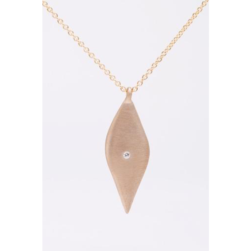 Enhance your jewelry collection with this elegant drop leaf necklace. The versatile design and sparkling diamond accent make it a perfect accessory for any occasion. Add a touch of sophistication to your look with this exquisite piece.  1 pointer diamond.  16 inch chain